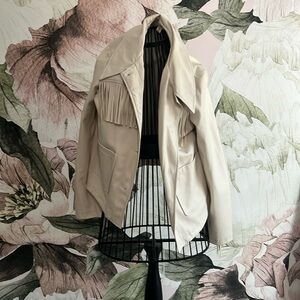 Cream fringe leather jacket